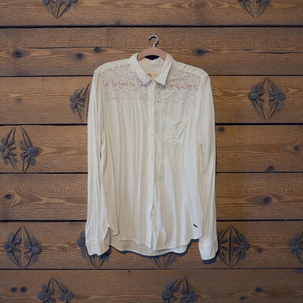 Hollister White Lace long sleeve shirt Size Large